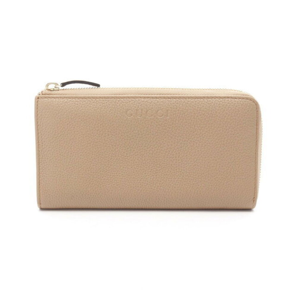 Gucci logo L zipper long wallet leather beige